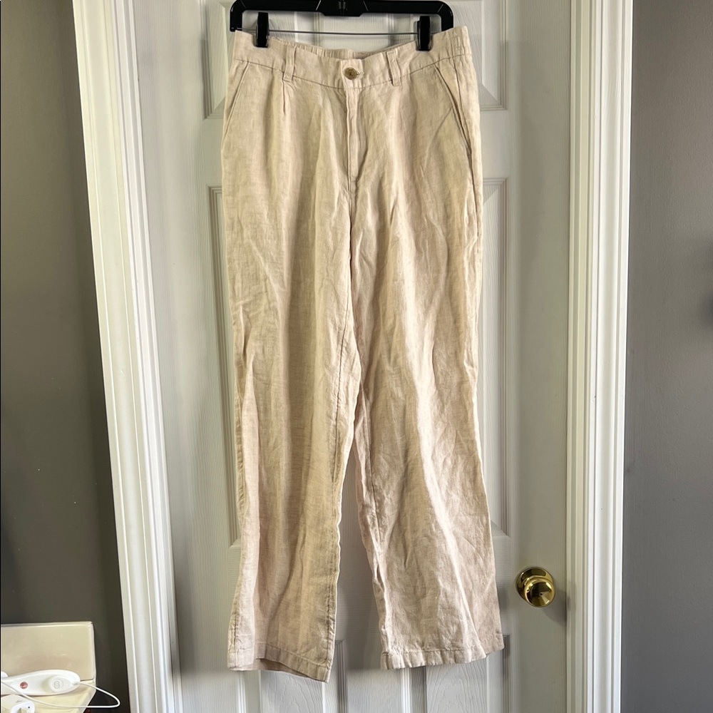 100% Linen Lands' End Women's Cream Straight Leg Pants